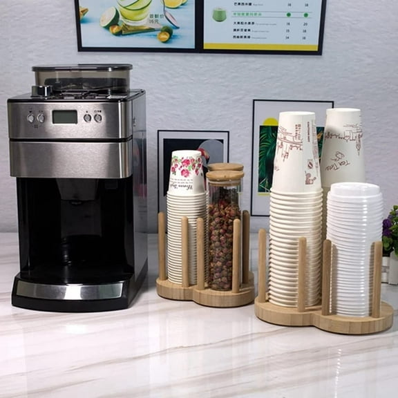 Disposable Cup Storage Holder, Rack Shelf Water Tea Cups, Wood Dispenser with Longer Stick Mug Display Stand Organizer