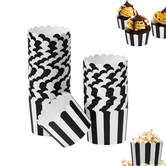Disposable Cupcake Wrappers,Pack of 100 Portable Stripe Cupcake Cups,QZS Durable Mini Muffin Liner for Holiday,Home,Indoor,Black and White Stripes