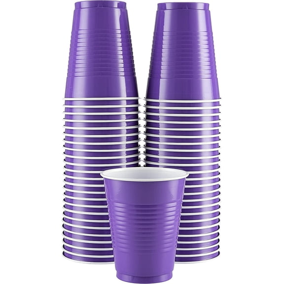 Disposable Cups, Purple 18-Ounce Plastic Party Cups, Strong and Sturdy for Wedding, Christmas, Halloween, 50 Pack