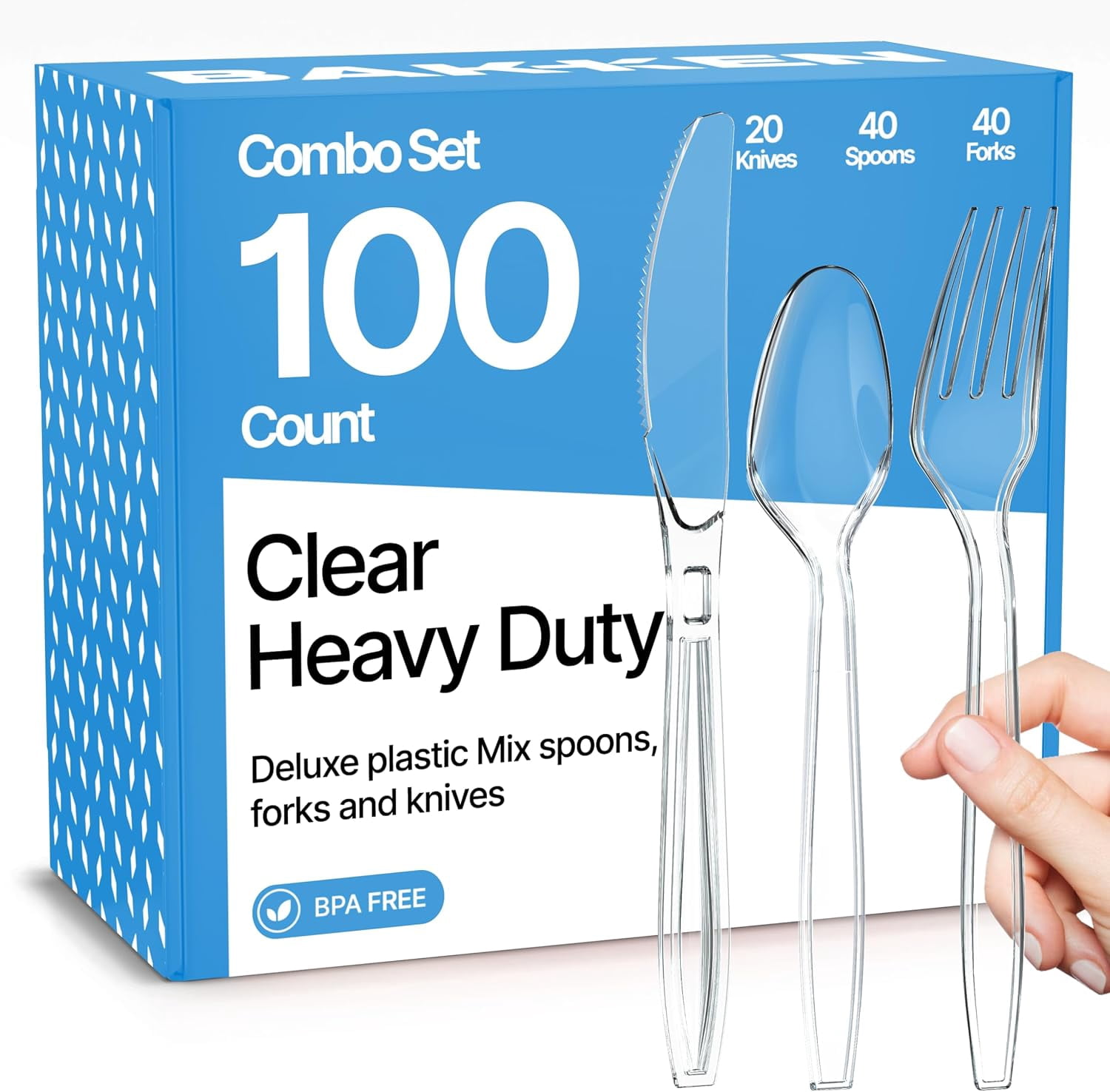 Disposable Cutlery Set, 100-Piece Heavy Duty Plastic Forks, Knives & Spoons, Heat-Resistant, Reusable Clear Silverware