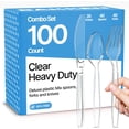 thumbnail image 1 of Disposable Cutlery Set, 100-Piece Heavy Duty Plastic Forks, Knives & Spoons, Heat-Resistant, Reusable Clear Silverware, 1 of 4