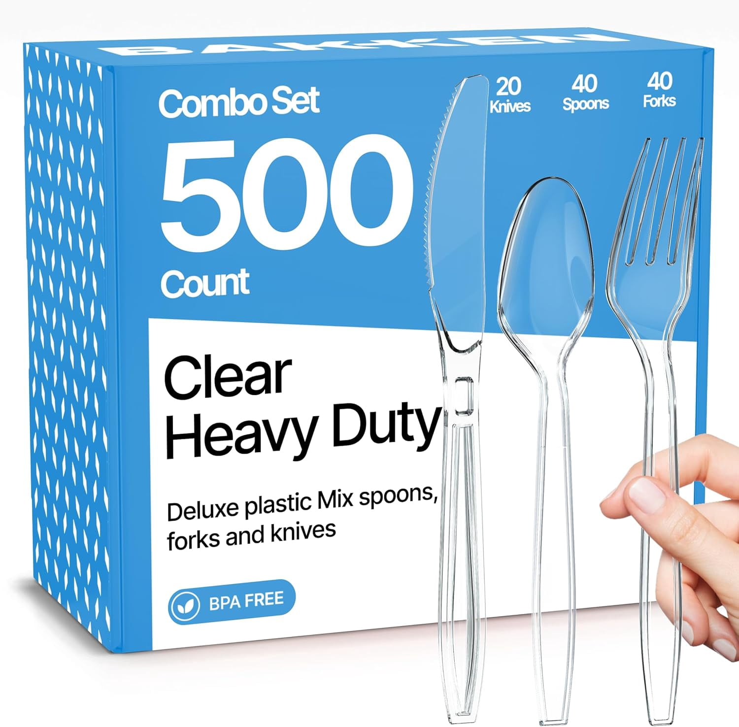 Disposable Cutlery Set, 500-Piece Heavy Duty Plastic Forks, Knives & Spoons, Heat-Resistant, Reusable Clear Silverware