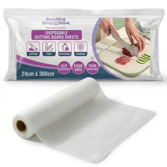 Disposable Cutting Board Sheets- 24cm x 300cm Anti Slip & Heat-Resistant Disposable Chopping Board Pads, Portable Flexible Cutting Mats for Kitchen, Camping, BBQ & Meal Prep