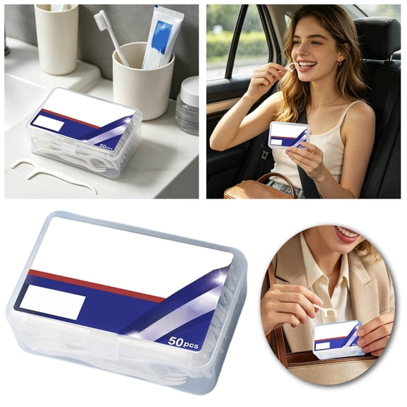 Disposable Dental Floss Picks 50 Count Fine Thread Teeth Sticks Oral Cleaning Tools for Daily Household Interdental Care White