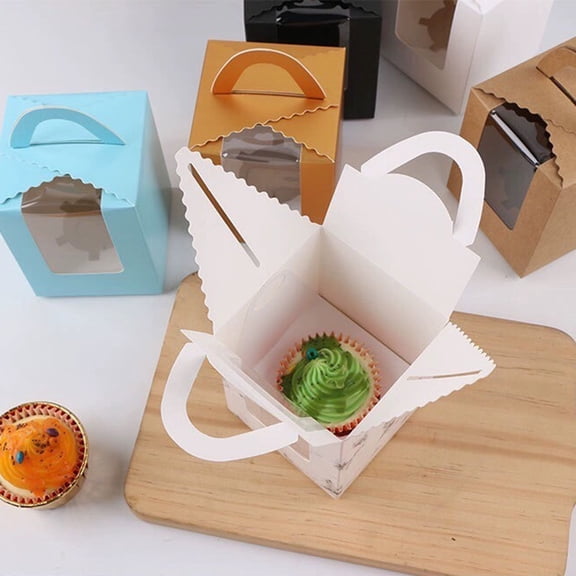 Disposable Dessert Boxes with Window for Cupcakes, Leakproof Portable Food Containers for Wedding Parties Daily Homemade Baking, 5X3.5In (White2)
