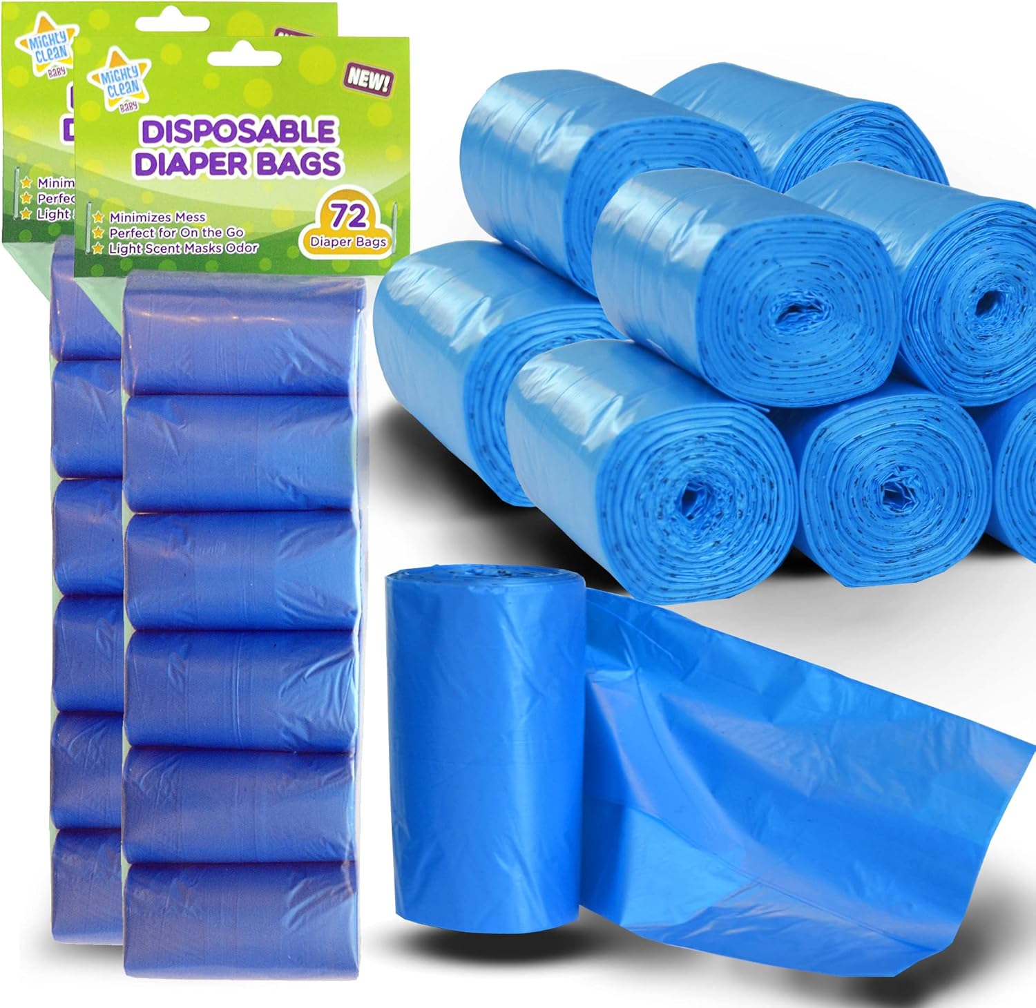Disposable Diaper Bag Refill Rolls - Waste Sacks with Light Powder Scent - 144 Count