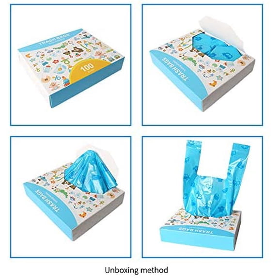 Disposable Diaper Bags with Easy-Tie Tabs, 200 Count Degradable Diaper Trash Bags or Pet Waste Bags, With Cute Pattern Unscented Biodegradable Diaper Sacks