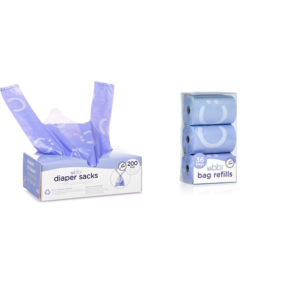 Disposable Diaper Sacks, Lavender Scented, 200 Count & On-the-Go Refill Bags, Lavender Scented, Value Pack of 36, Baby On The Go Diapering Essentials