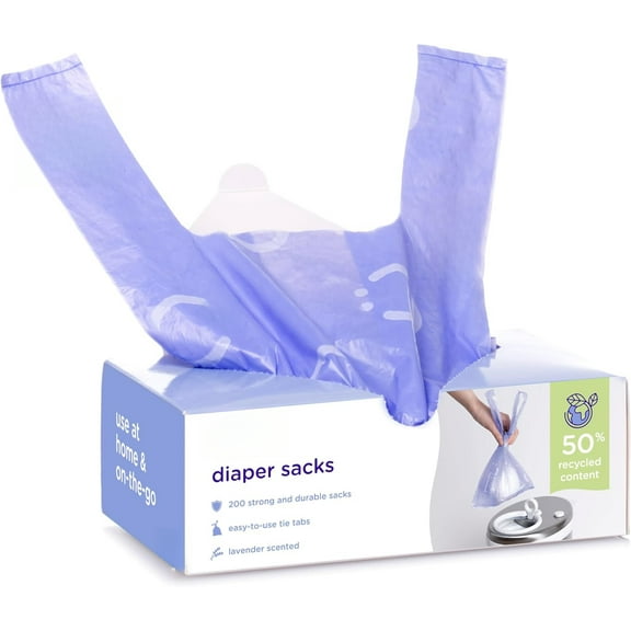 Disposable Diaper Sacks, Lavender Scented, Easy-To-Tie Tabs, Diaper Disposal or Pet Waste Bags