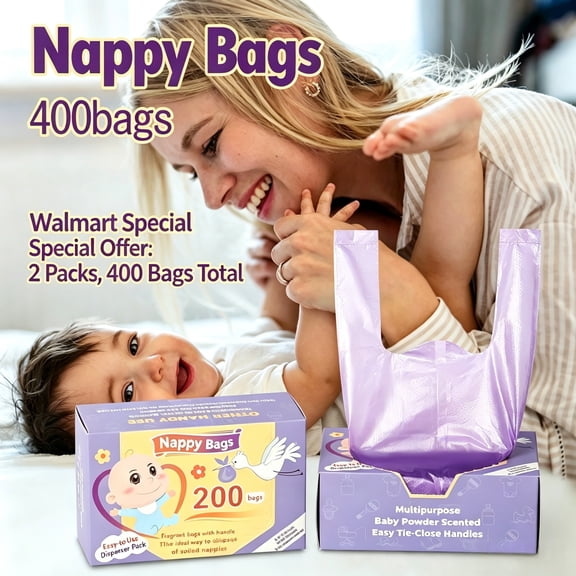 Disposable Diaper Sacks with Handles, Leak Proof Scented Bags, 400 Count