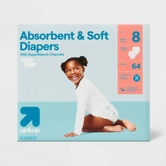 Disposable Diapers - Size 8 - 64ct (Color or Pattern May Vary)