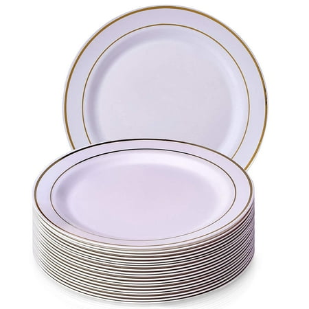 Disposable Dinnerware Set, 20 Side Plates Glare White/Gold (7.5")
