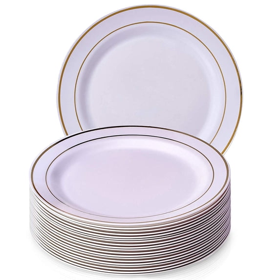 Disposable Dinnerware Set, 20 Side Plates Glare White/Gold (7.5")