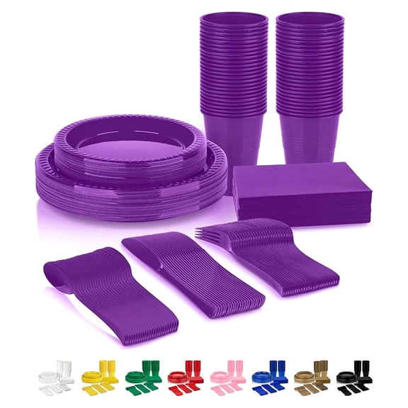 Disposable Dinnerware Set 350 Piece - Plastic Plates, Cups, Napkins & Cutlery - Party Supplies for 50 Guests - 9" Dinner & 7" Dessert Plates