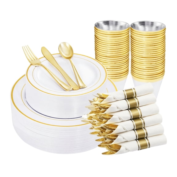 Disposable Dinnerware Set for 10 People Includes Plates Cups Knives Forks Spoons and Napkins Ideal for Parties Gatherings Events