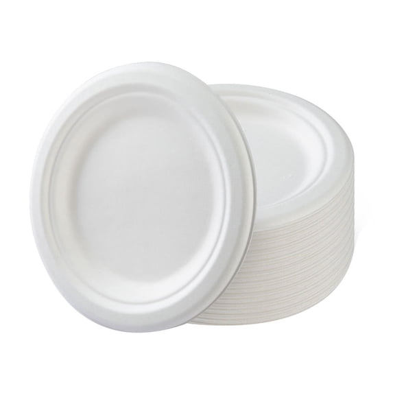 Disposable Disc Tableware, Round White Paper Plates, Compostable & Eco-Friendly Disposable, Heavy Duty, PFAS-Free, Made of Sugarcane Bagasse XKHZJL