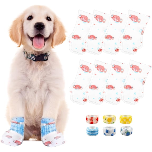 Disposable Dog Booties for Dog Cats,40Pcs Pet Booties Waterproof and Breathable with Adjustable Bandage,Dog Paw Protectors Prevent Licking,Paw Socks Protector for Small Medium Large Dogs