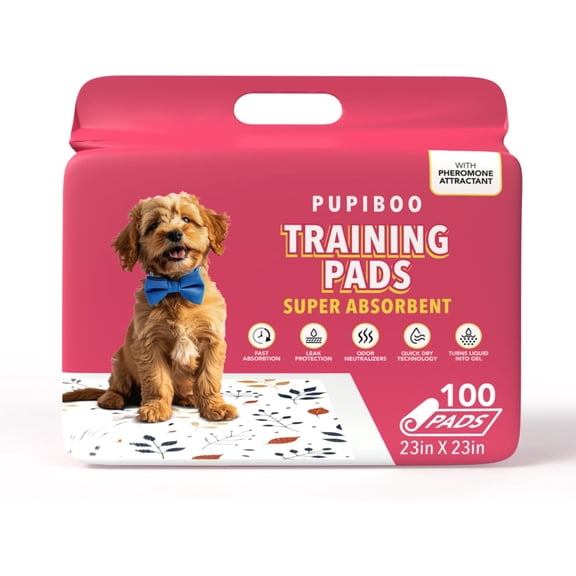 Disposable Dog and Cat Training Pads Leaves Pattern, Highly Absorbent Pee Pads, Leak Proof Backing, Pheromonal Attractant for Housebreaking & Potty Training 23x23 in (100 Count)