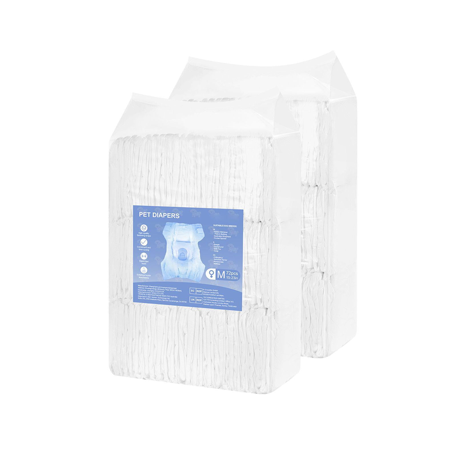 Disposable Dog Diapers Super Absorbent 360 Degree Leak Proof Female Dog Diapers with Wetness Indicator for Heat Training Incontinence Medium Size 144 Count 2 Packs of 72