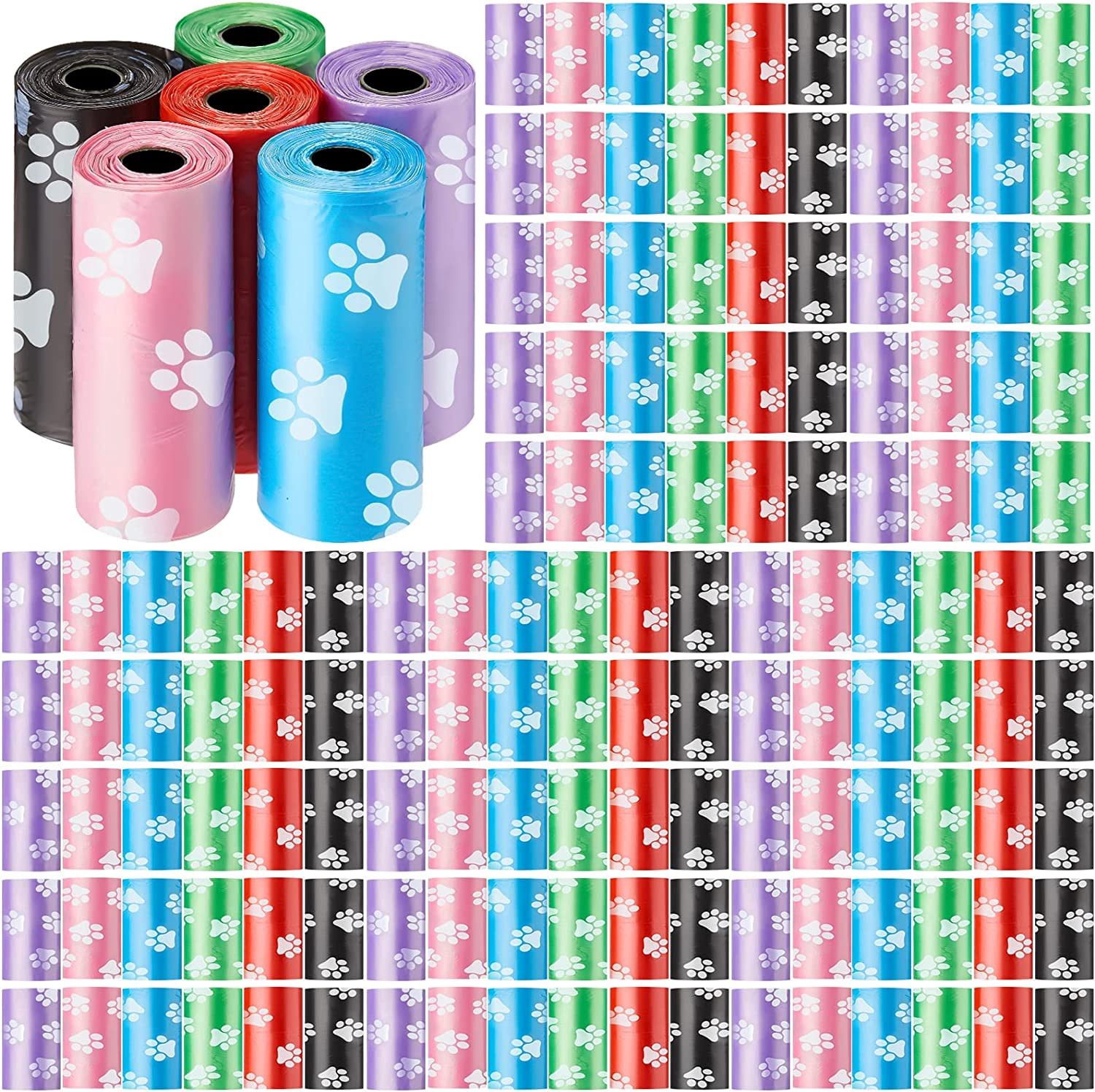 Disposable Dog Poop Bags, 3000 Counts in 200 Rolls for Pet Waste Cleanup Outdoor Walking Travel, Mixed Colors Paw Print Style