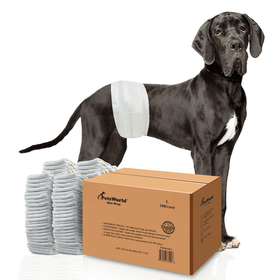 Disposable Dog Wraps for Male Dogs, Adjustable, Super Absorbent Diapers, Leak Proof Fit, Best Comfort Fit (L), Pack of 200