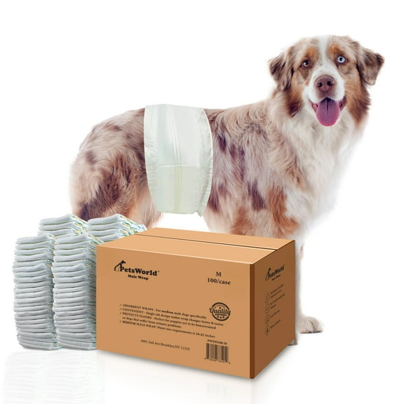 Disposable Dog Wraps for Male Dogs, Adjustable, Super Absorbent Diapers, Leak Proof Fit, Best Comfort Fit (M), Pack of 400