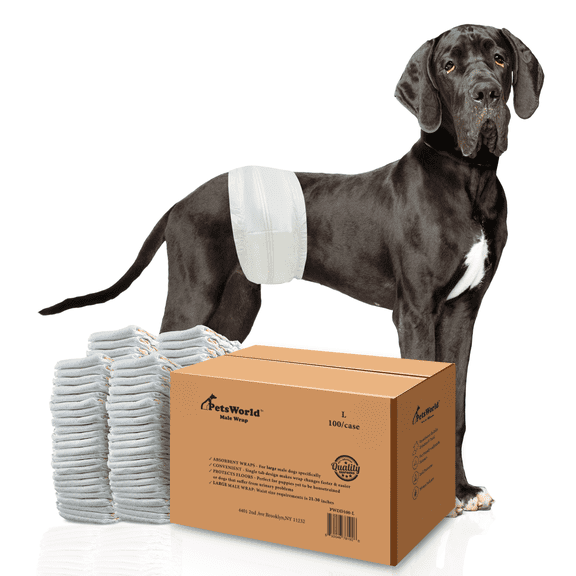 Disposable Dog Wraps for Male Dogs, Super Absorbent Diapers, Leak Proof Fit, Best Comfort Fit (L), Pack of 100