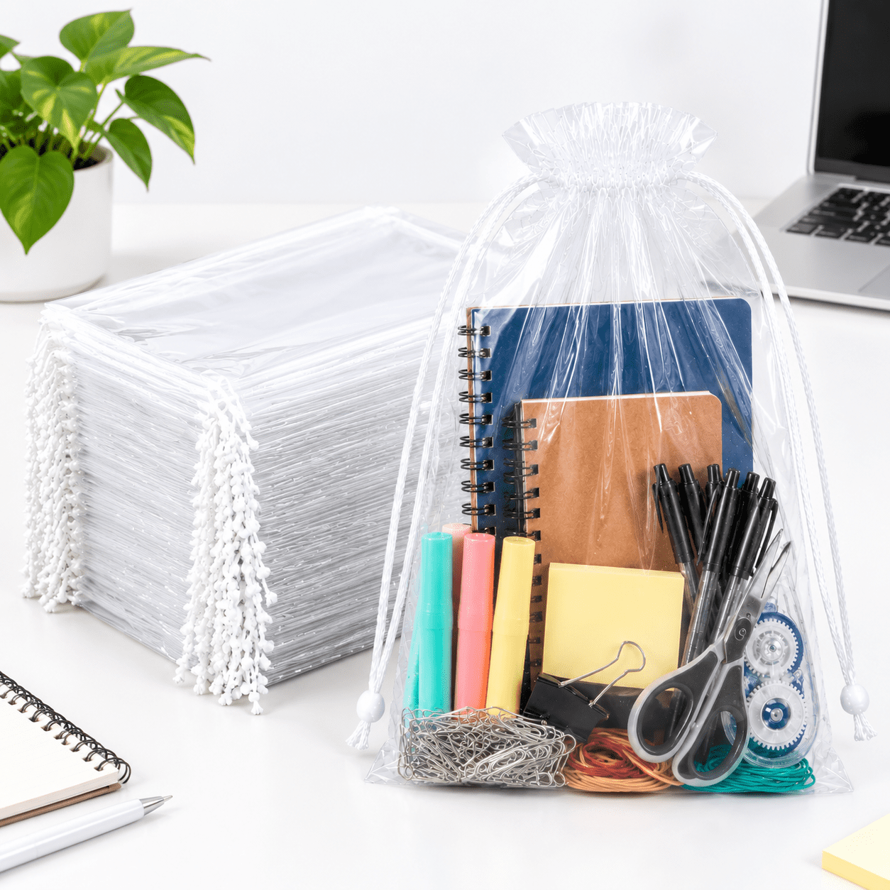 Disposable Drawstring Bags Pe 2 Mil With Doubleton Drawstrings ...