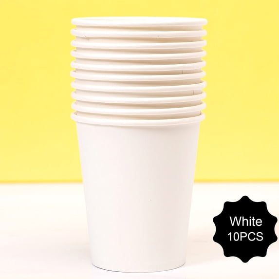9oz Disposable Paper Cups, 10-Pack Colorful Party Cups for Drinking & DIY, 3.34"×2.95" Hot/Cold Safe,10CPS Clearance Sale (White)