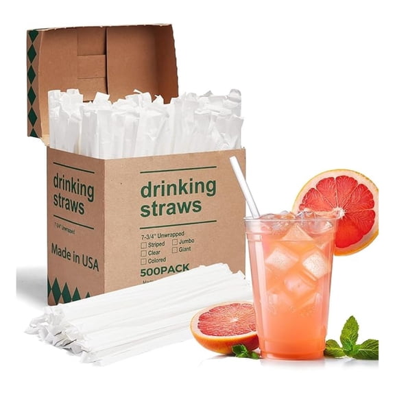 Disposable Drinking Straws,7.75"Long,0.23"Diameter - 12000 Count (24 boxes),Clear