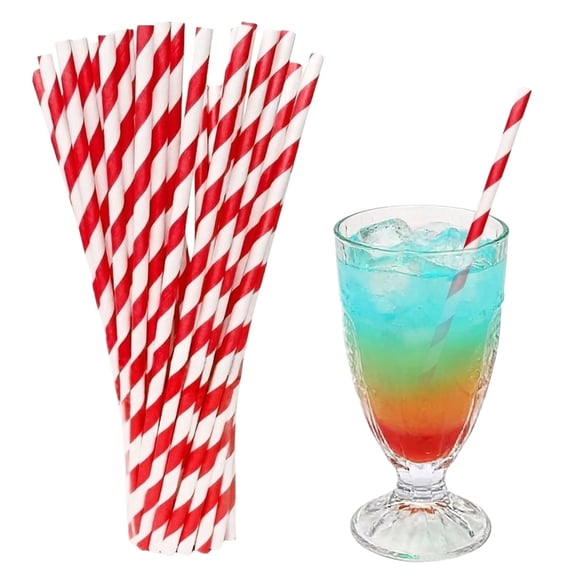 Disposable Drinking Straws, Paper Straws for Drinking, Disposable Straws, Party Decorations, 100 Pack 8 Inch Red White Striped Biodegradable Paper Straws for Themed Birthday