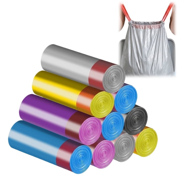 Disposable Durable Trash Bags with Drawstring, 4 Gallon 45x50cm Medium Garbage Bags Unscented, 30 Liter Thick Plastic Trash Can Liners for Home Kitchen Bathroom (5 Pack)