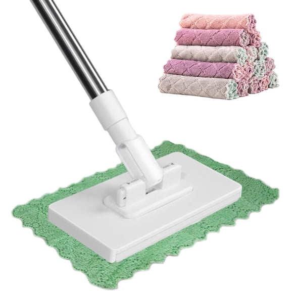Disposable Dust Mop with 10 Reusable Cloths, Lazy Mop Click On Design for Wet & Dry Floor Cleaning, Adjustable Handle with 3 Length Options (29″ / 41″ / 53″) for Home Kitchen Bathroom