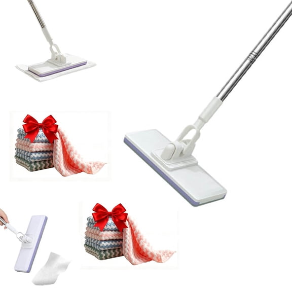 Disposable Dust Mop with 5 Reusable Cloths,2026 New 39" Long Handle Wet and Dry Retractable Gap Dust Cleaner with Locking Head & Cloths, for Wet and Dry Use Hands-Free for Floor Wall (Cloth*10)