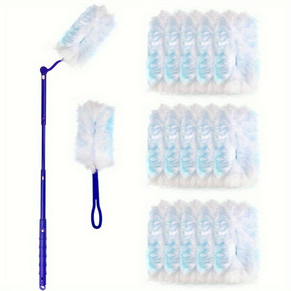 Disposable Duster Kit 30 Refills + 1 Handle Electrostatic Cleaning for Corners Furniture Cars Blinds