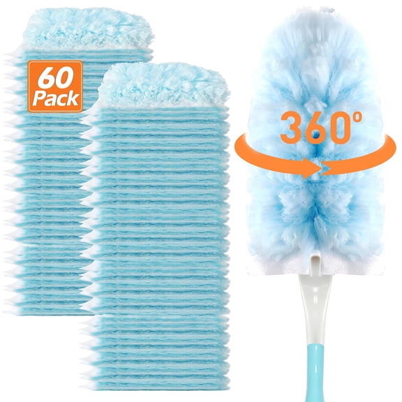 RIOFLY 60 Count Disposable Duster Refills, Heavy Duty Multisurface Unscented Dusters with Handle for Home Blinds Fans and Corners