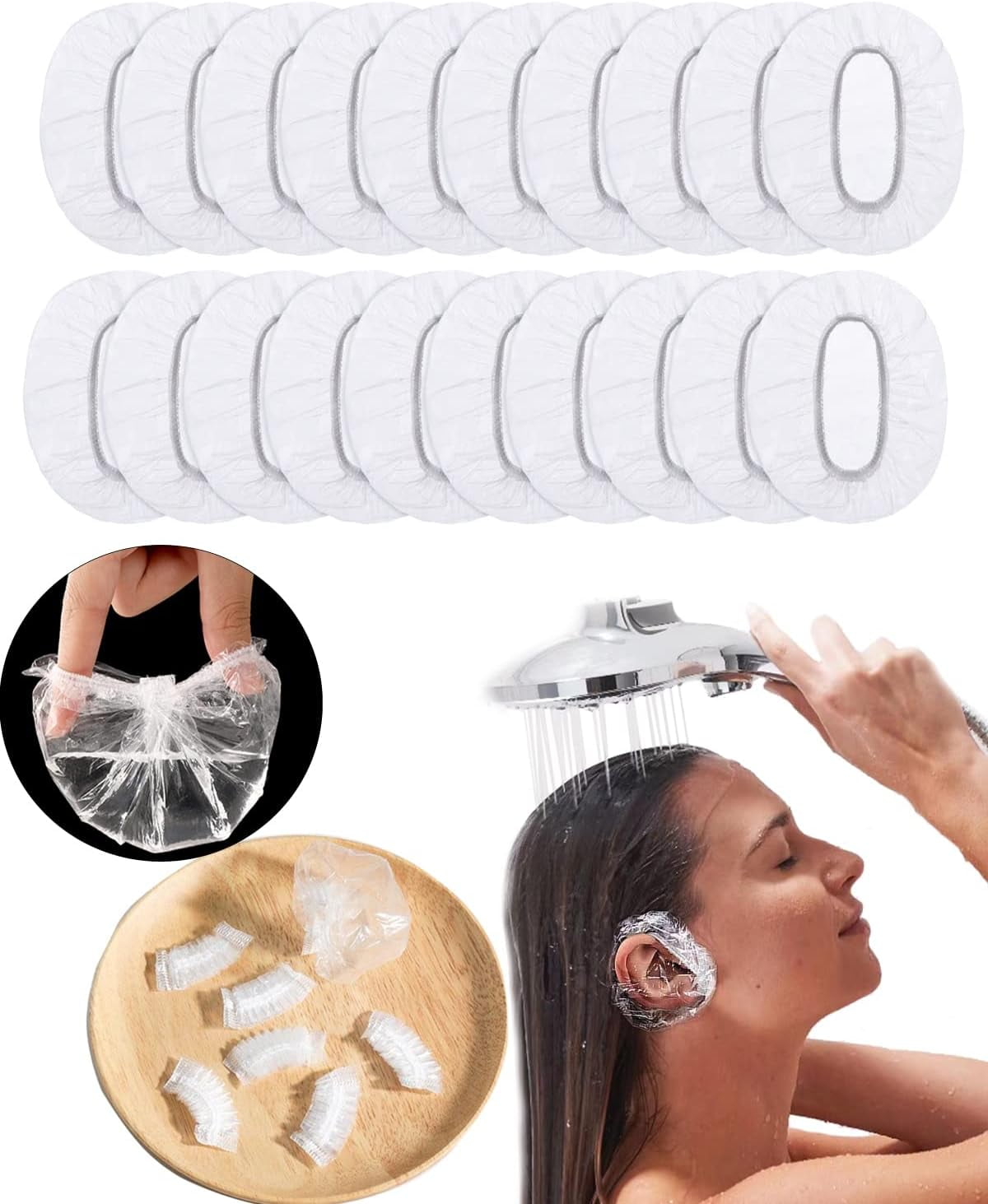 Disposable Ear Covers for Shower, 100 Pack Waterproof Ear Covers
