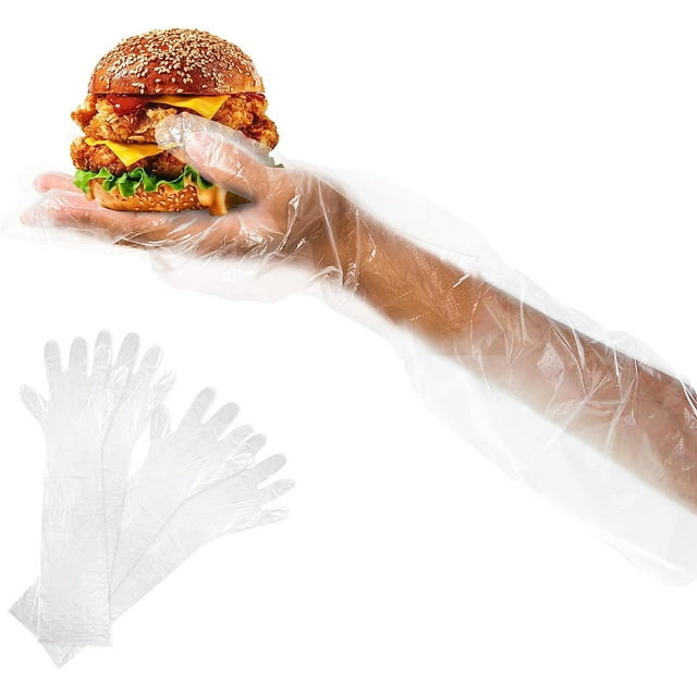 Disposable Elbow Gloves 22". Pack of 1000 Clear Plastic Gloves. 1.1 mil