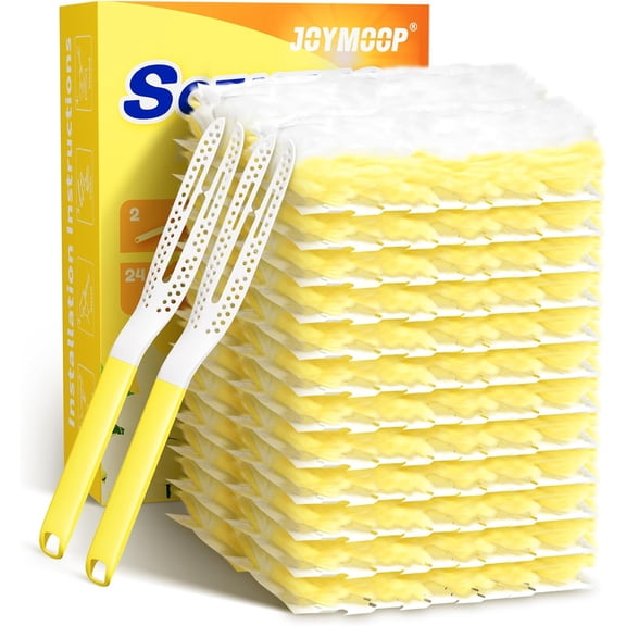 Disposable Electrostatic Duster for Cleaning, with 2 Handles & 24 Ct Yellow Heavy Duty Refills for Feather Duster, Household Cleaning Tool for Electronics, Dusting Furniture, Blinds