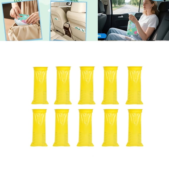Disposable Emesis Bags, Portable Vomit Bags for Motion Sickness & Morning Sickness, Leak-Proof Yellow Nausea Bags for Car Travel, Hospital, School, Pregnant Women, 10 Pack Plastic