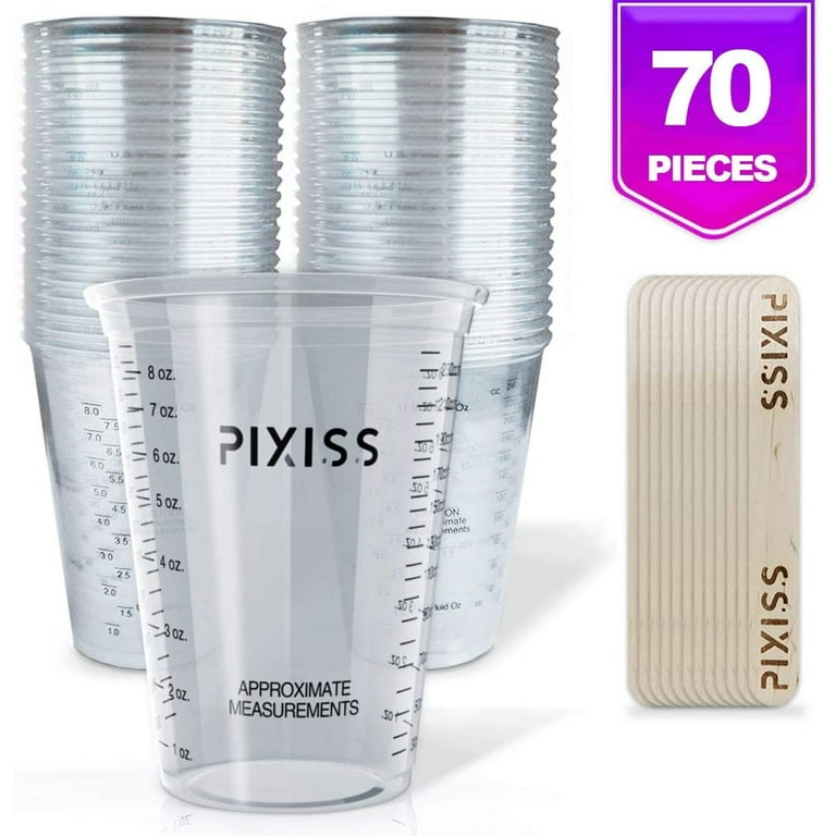 Pixiss Disposable Epoxy Resin Mixing Cups Clear Plastic 10-Ounce 50-Pack for Measuring Paint Epoxy Resin Art Supplies - Graduated Measurements in ml