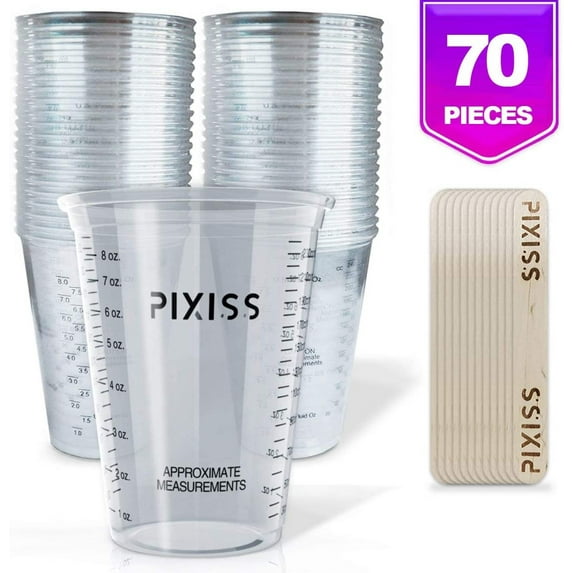 Disposable Epoxy Resin Mixing Cups Clear Plastic 10-Ounce 50-Pack For Measuring Paint Epoxy Resin Supplies - Graduated Measurements in ML and OZ - Multipurpose Mixing Cups for Cooking and Baking