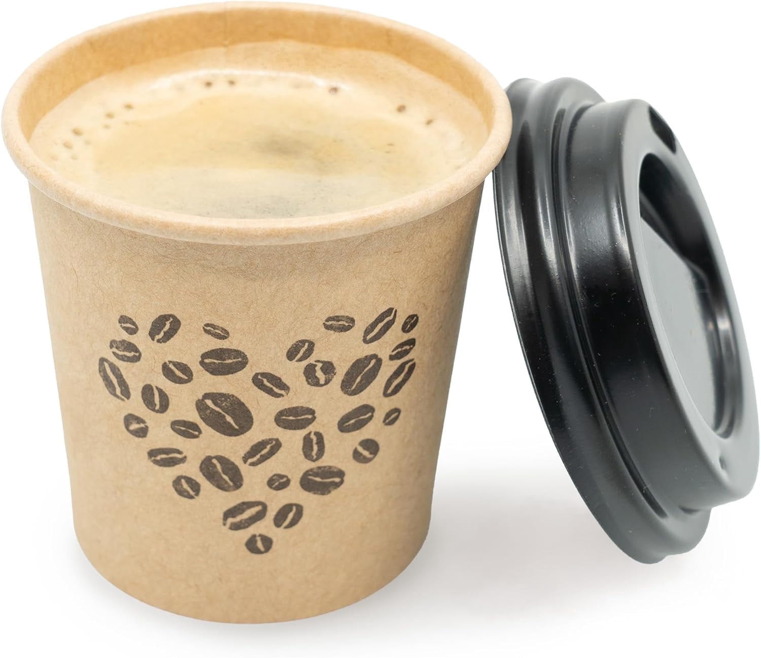 Disposable Espresso Cups with Lids - 4 Oz - 50 Sets - Kraft Coffee Print -  Small To Go Paper Cups with Tops for Home Office or Party