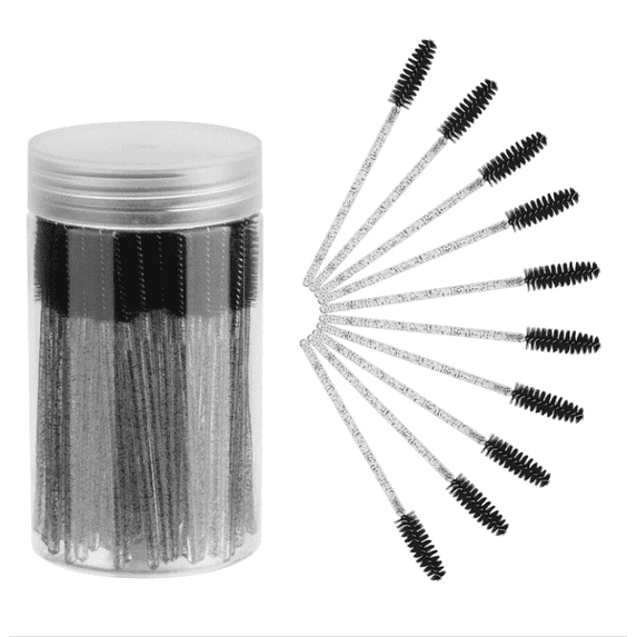 Disposable Eyelash Brush Set, 100 Disposable Lash Brushes, Mascara Stick Makeup Brush Applicator Set for Extension Lash & Brow Band Container, Black