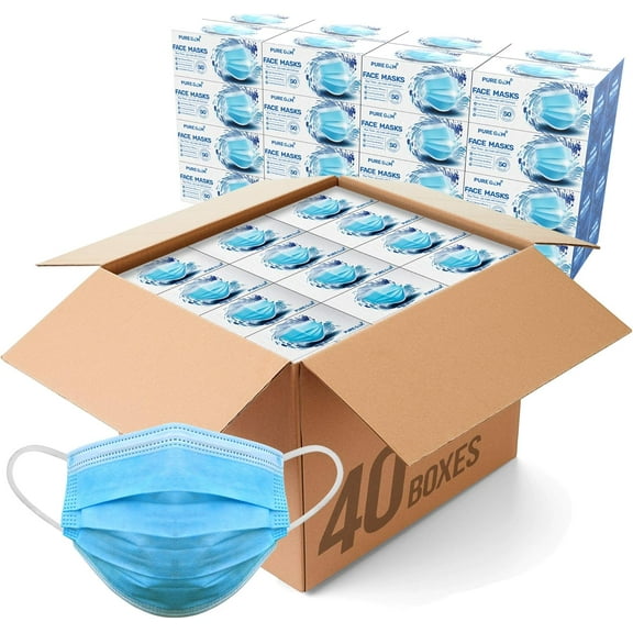 Disposable Face Mask, 3-Ply Adult Masks, Single Use Facial Cover with Elastic Earloops For Home, Office, School, and Outdoors
