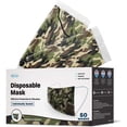 thumbnail image 1 of Disposable Face Mask, 3-Ply with Ear Loop (50 Individually Wrapped) - Camo Green, 1 of 12