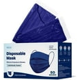 thumbnail image 1 of Disposable Face Mask, 3-Ply with Ear Loop (50 Individually Wrapped) - Navy Blue, 1 of 11