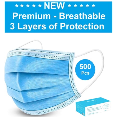Disposable Face Mask - 500 Pack - Disposable Face Masks, 3-ply Elastic Ear Loop Filter Mask