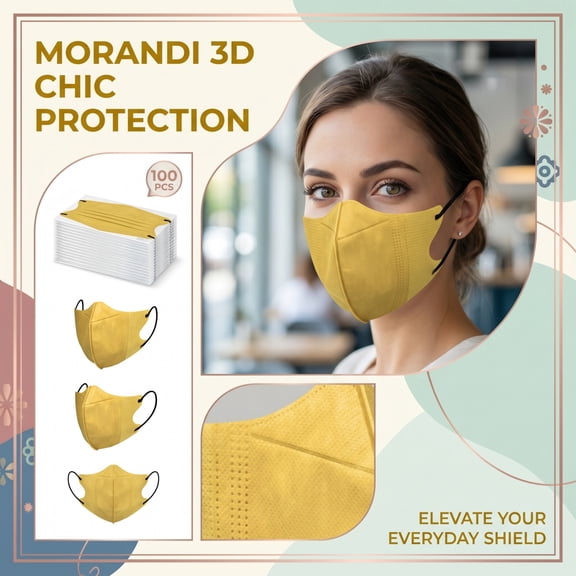 Disposable Face Mask Face Mask Disposable 3D Structured Yellow Disposable Masks for Adults Breathable Mask with Filter Everyday Wear 10 Pack
