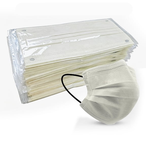 Disposable Face Mask for Adults - 3 Ply Protection, Individually Wrapped 100 Pack, Light Yellow, Breathable Comfortable & Safe